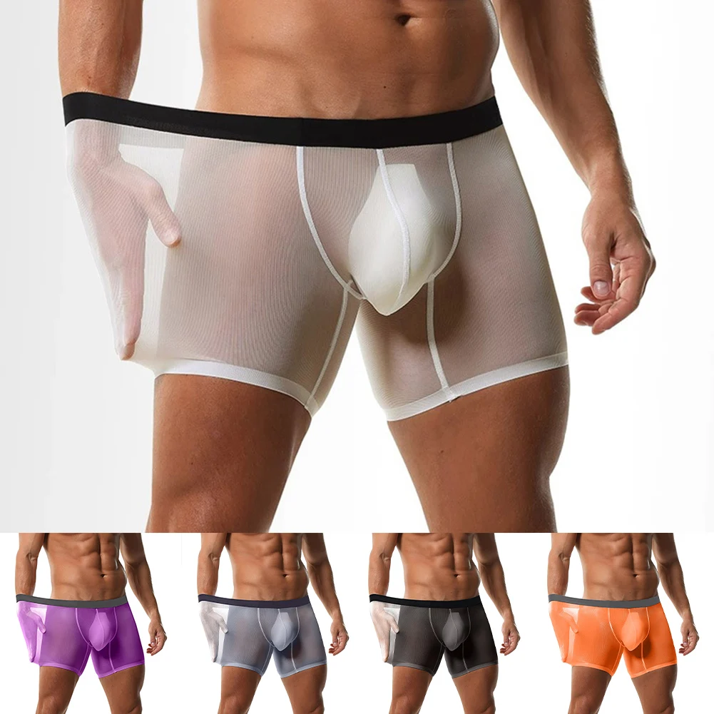Men Ultra-thin Ice Silk Sports Boxer Shorts Mesh Extension Underpants Trunks