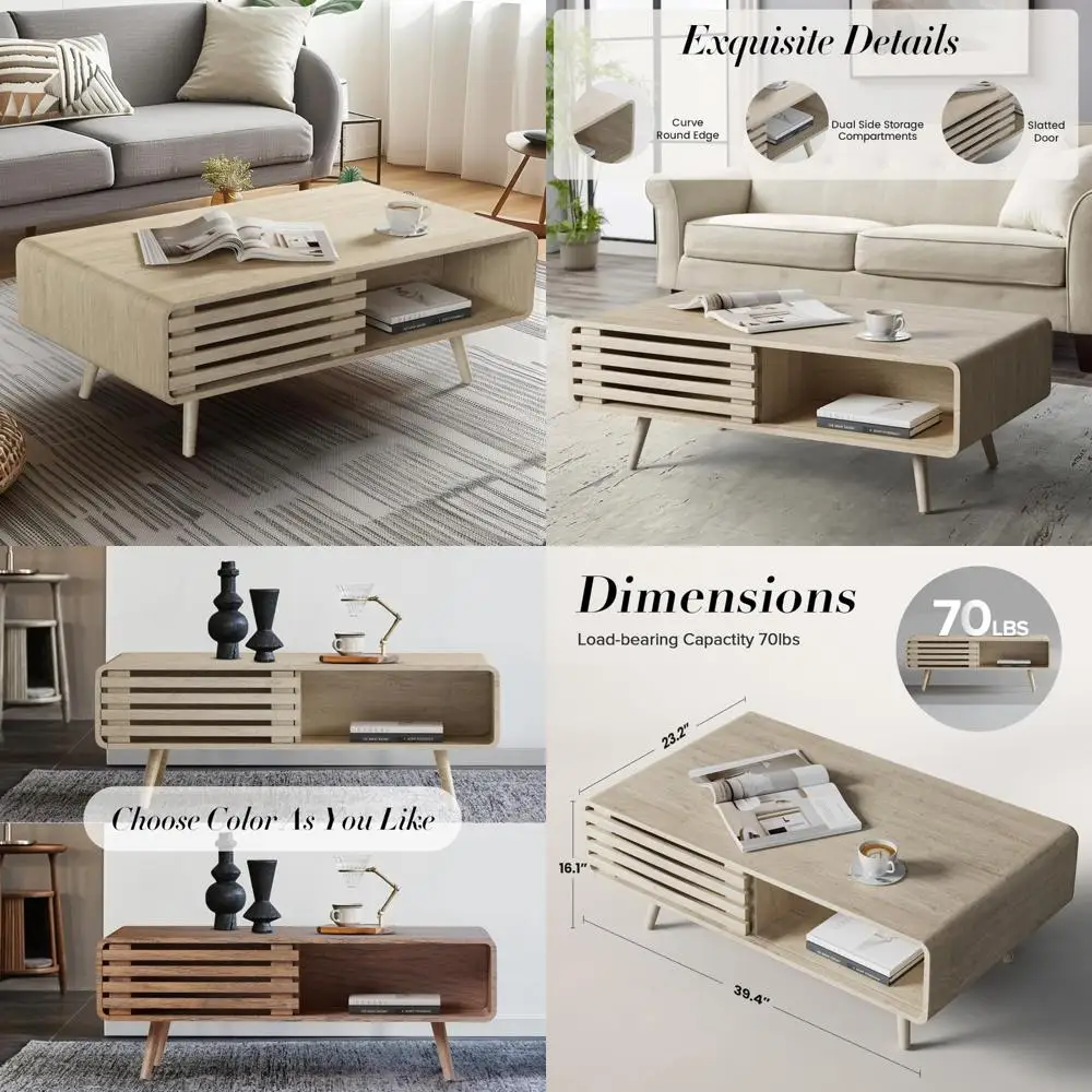 

Easyego Coffee Table with Storage, Farmhouse Wood Tables for Living Room, Easy Assembly, Suitable for Various Home Styles (Oak)