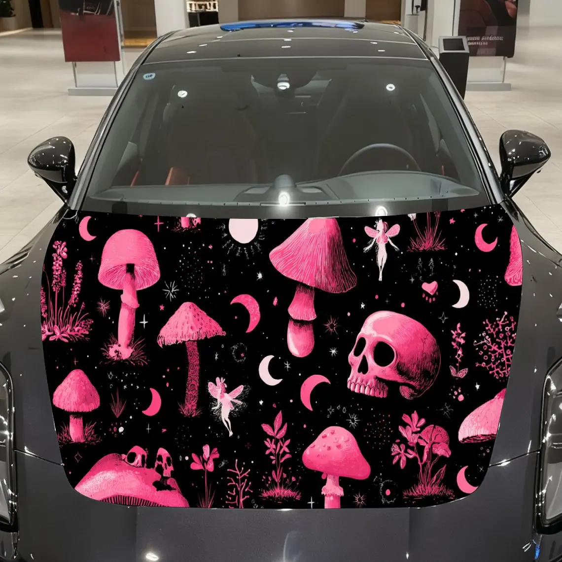 

Pink Mushroom Skull Car Hood Wrap, Car Hood Decal, Car Exterior Accessory, Waterproof and Self-adhesive Auto Cover Sticker, Cool