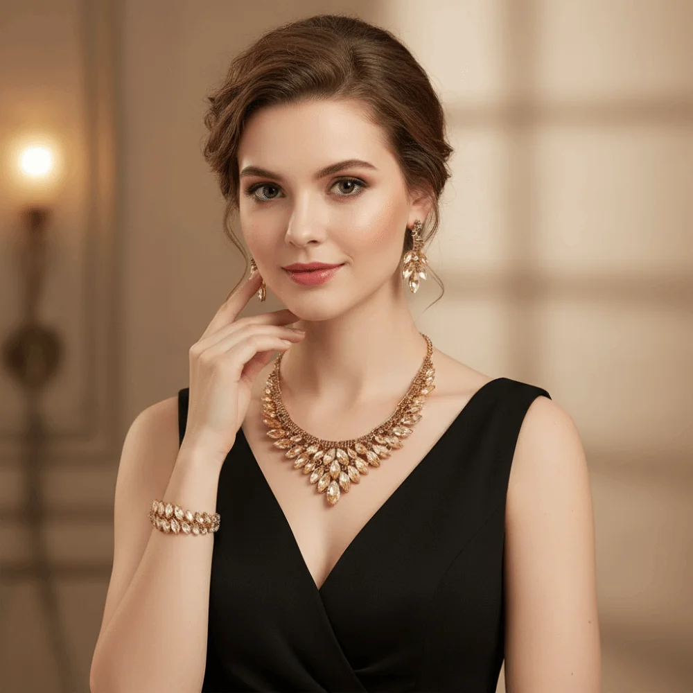 3/4Pcs Sparkling Women's Jewelry Set Earrings Baroque Women Rhinestone Jewelry Set Elegant Minimalist Necklace and Earrings Set
