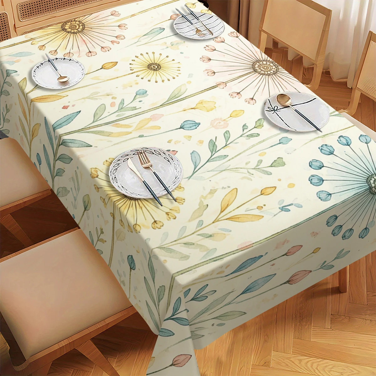 Vintage Floral Pattern Polyester Tablecloth - Decorative Table Cover for Dining Table, Stylish Home Party Table Decoration