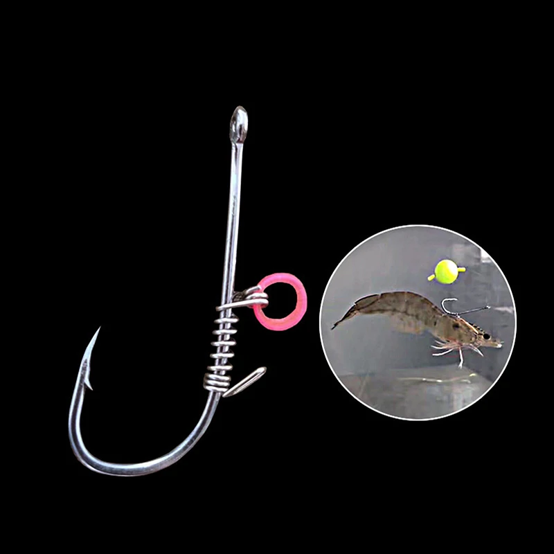 5Pcs Live Shrimp Fishing Hooks Grouper Barbed Fishhook With Spring Fixed Sea Bass Carbon Steel  Fishhooks 2/0#3/0#4/0# Size
