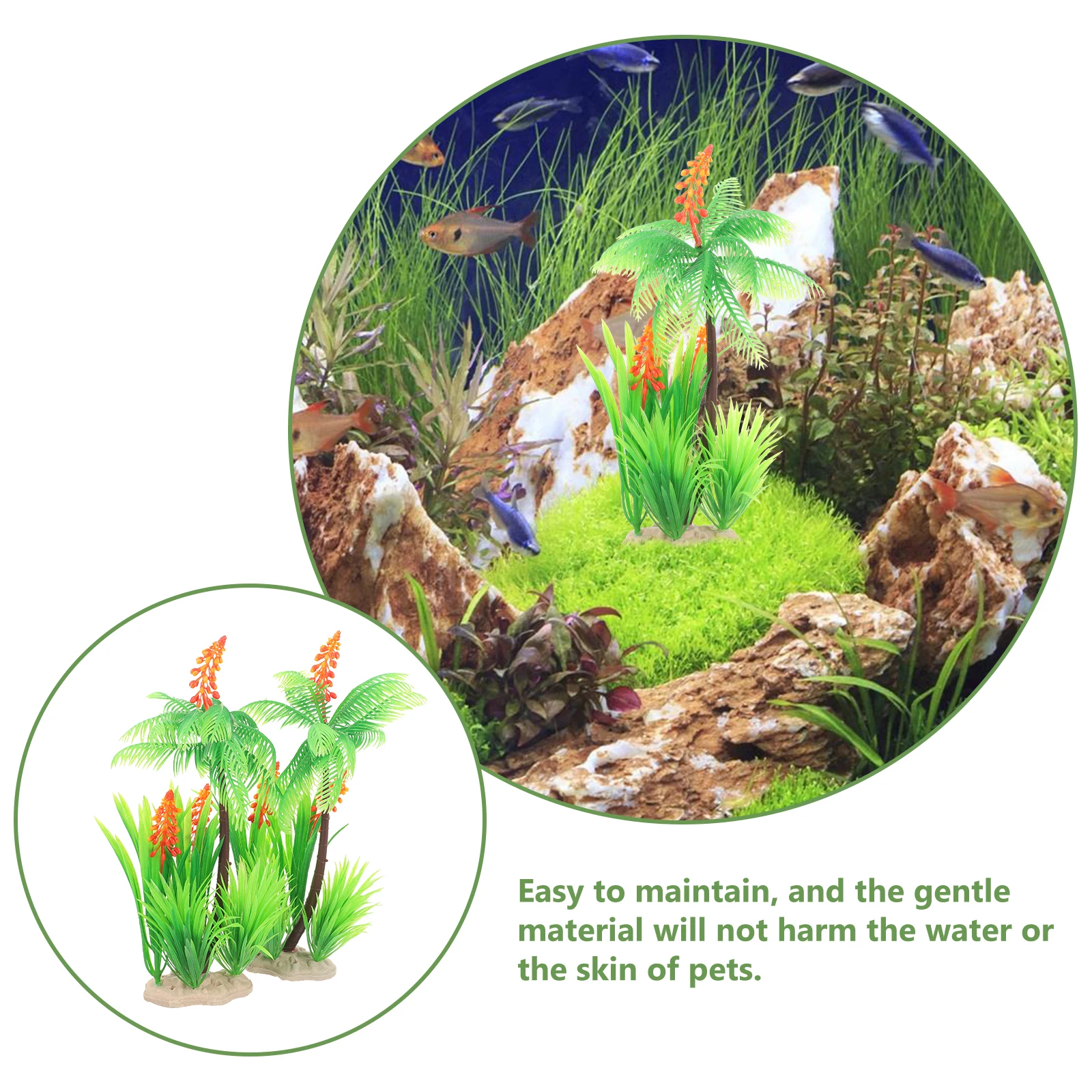 

2Pcs Artificial Coconut Tree Plants Safe Lightweight Fish Tank Decor Aquarium Plants Plastic PalmLongtime Use No Fading