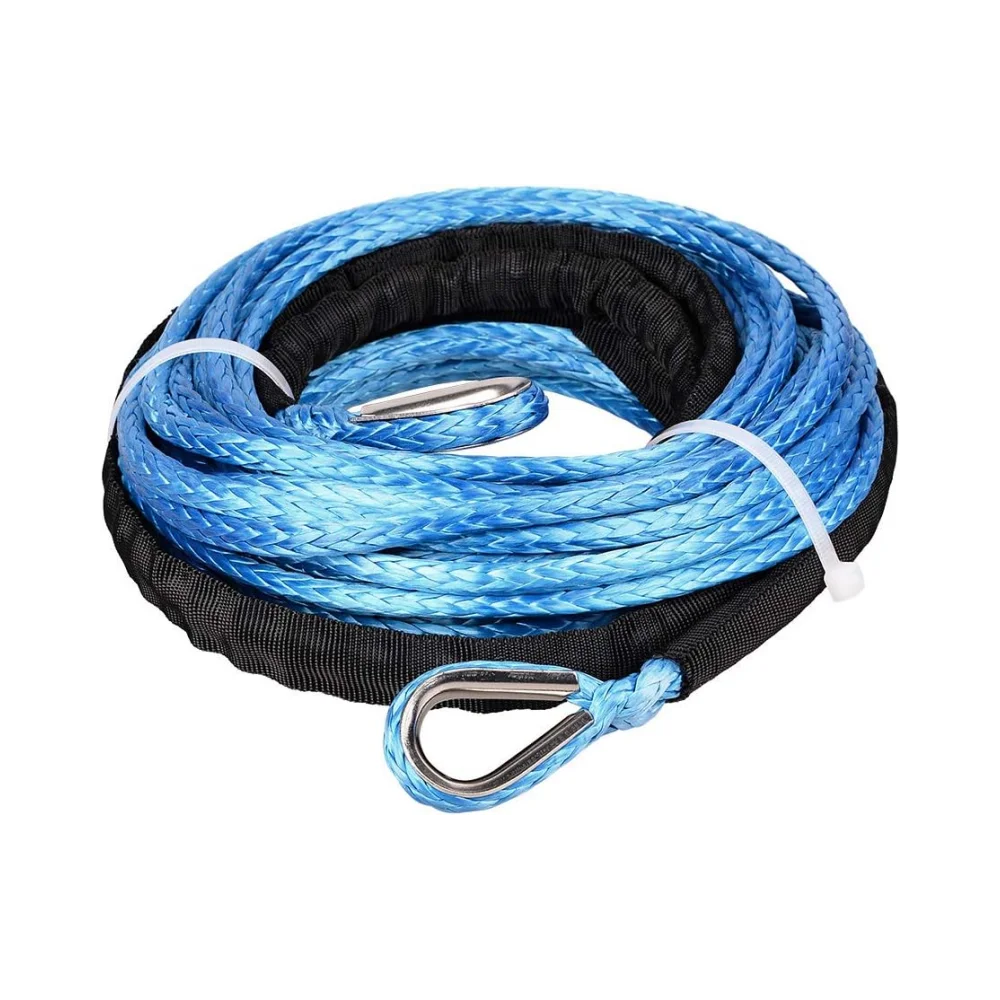 

50ft 1/4"Blue Synthetic Winch Rope Extension 39" Rock Guard for Off-Road Recovery Car ATV UTV Snow Plow