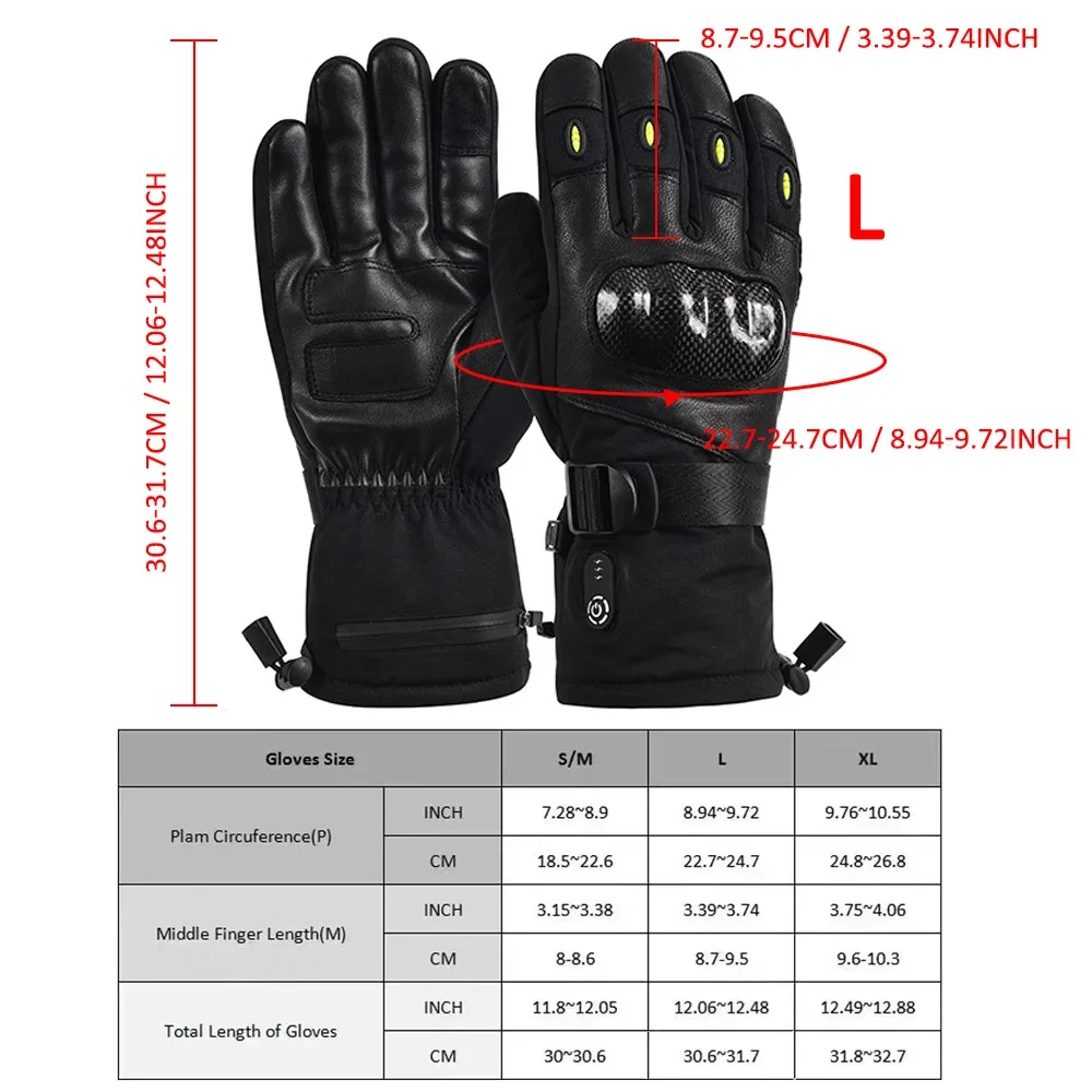 Ski Heating Gloves, Wear-resistant, Anti-Slip Bike, Double-Layer Rainproof, Windproof Motorcycle Gloves