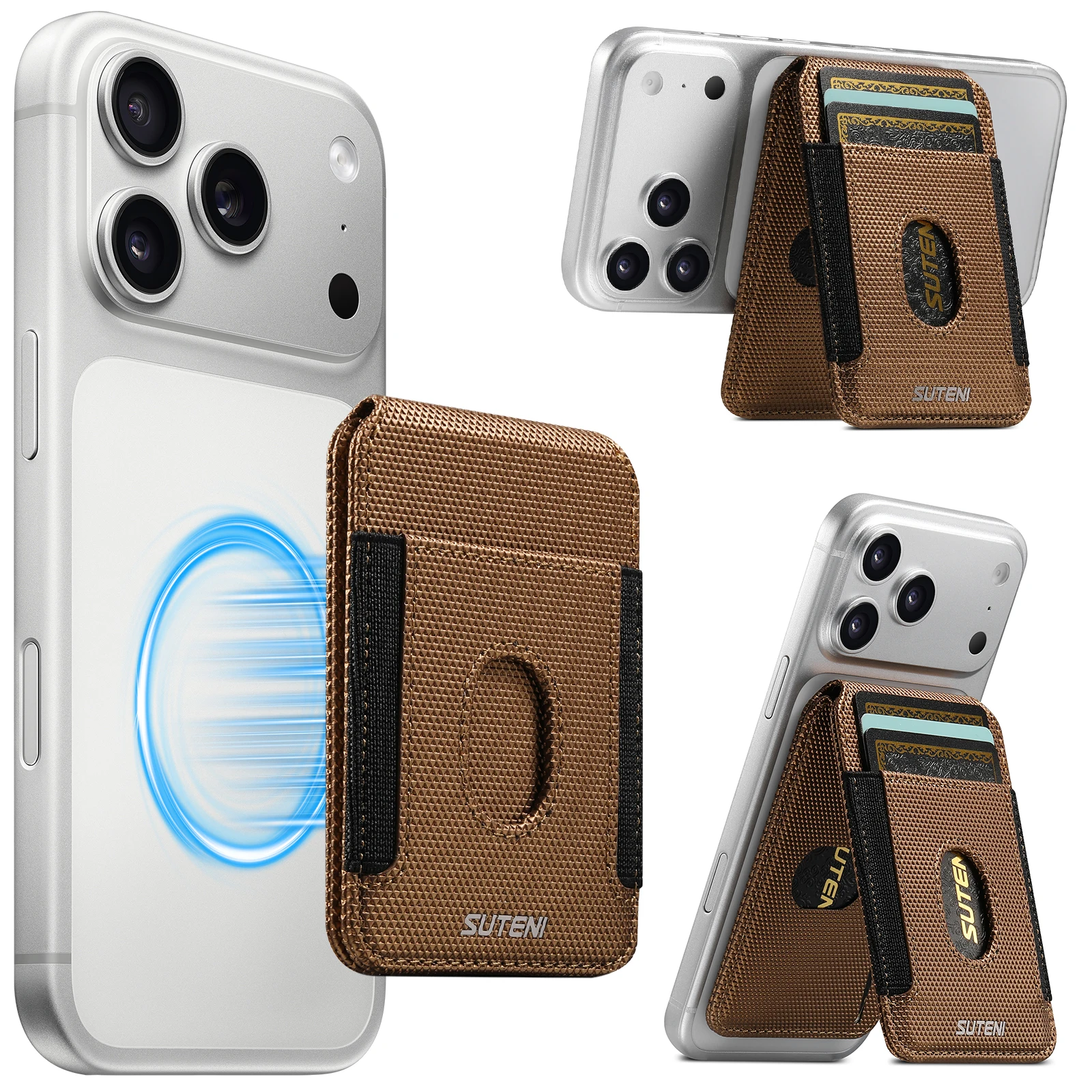 

Luxury Business Magnetic Leather Card Bag with Textured Shaft for iPhone 17 Pro max 16 15 14 13 Shockproof Stand RFID Portable