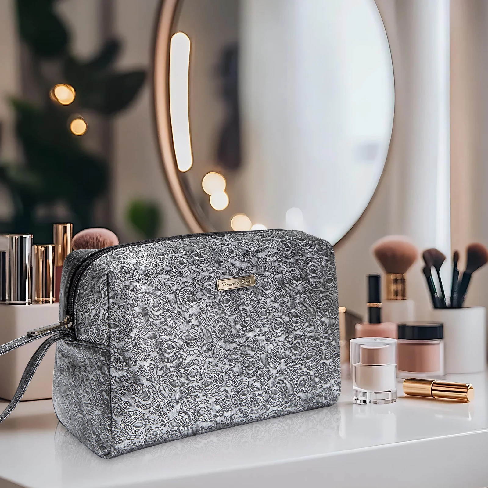 Pomelo Best Large Capacity Waterproof Makeup Bag, Portable Wristlet for Travel Toiletry Storage