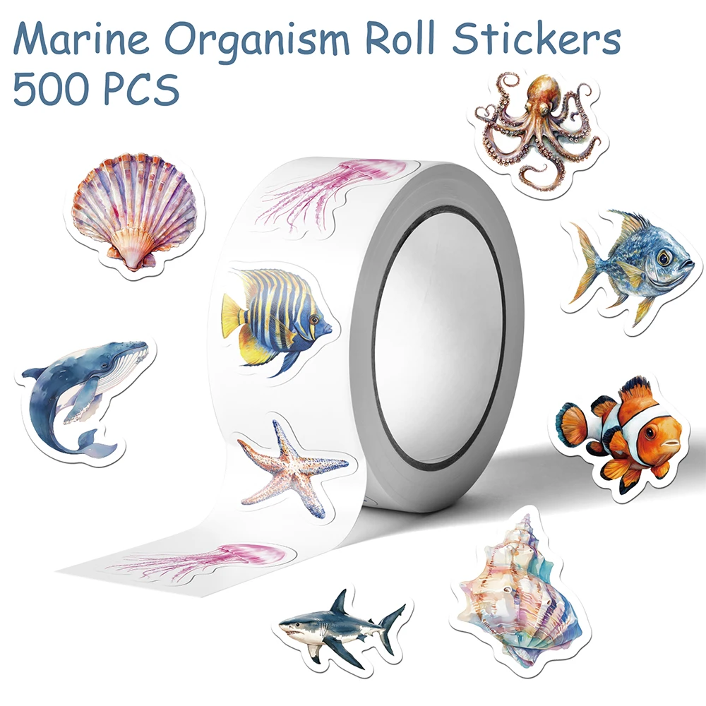 

500pcs Marine Organism Roll Stickers Decals For Laptop Scrapbook Suitcase Skateboard Helmet DIY Aesthetic Stickers Creative Gift