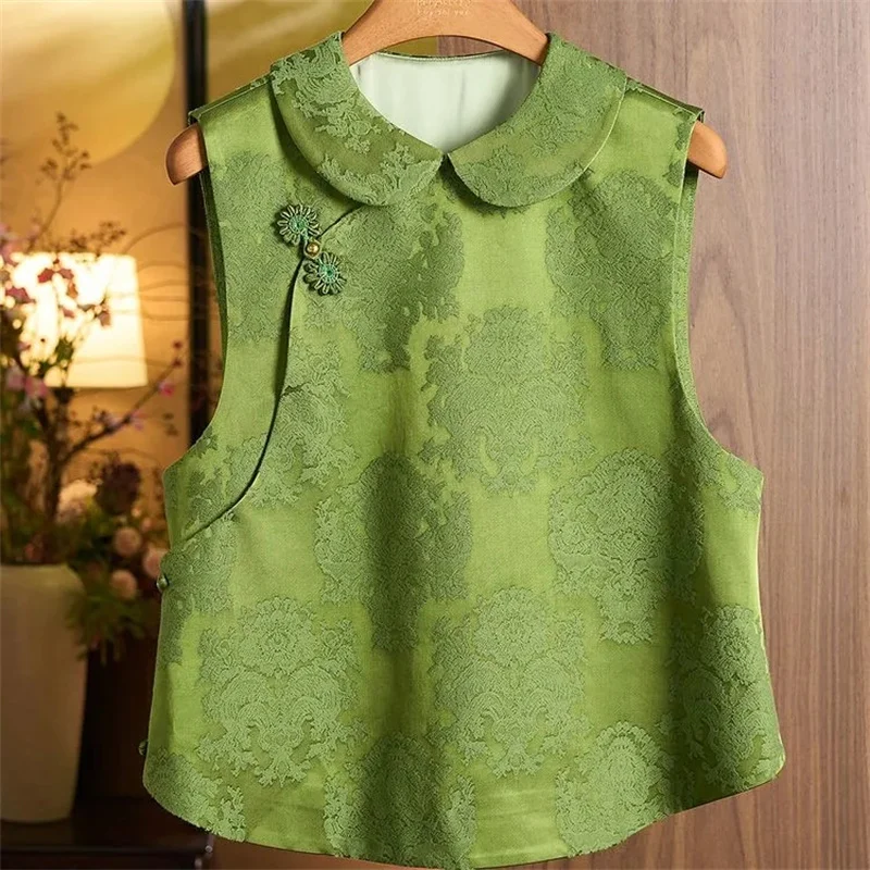 

Women's Vest New Chinese Advanced Sense Jacquard doll Collar Vest Female Autumn National Wind age-reducing Joker Vest Jacket