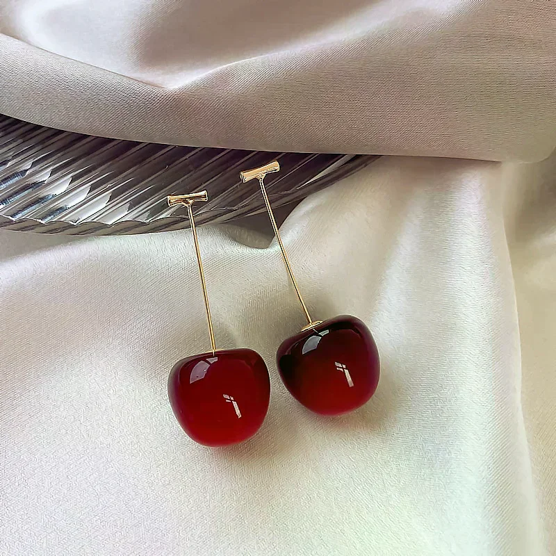 Cute Cherry Fruit Drop Dangle Earrings Fashionable Sweet Cherry Pendant Earrings For Women Wedding Party Jewelry Accessories