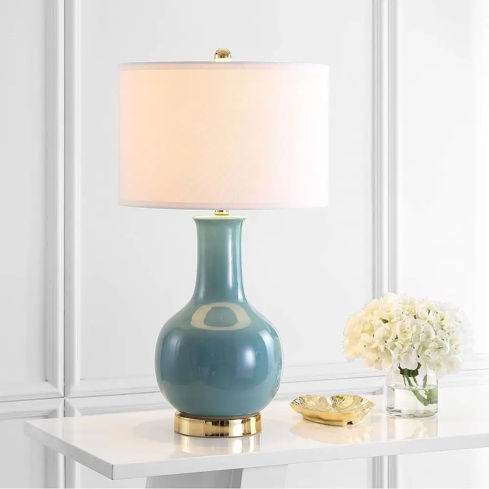 SAAVIEH Lighting Collection Paris ern Light Blue Ceic 28-inch Bedroom Living Room Home Oice Desk Nightstand Table Lamp (LED Bulb