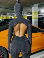 Women's Black Long Sleeve Backless Bodycon Jumpsuit Streetwear Romper Playsuit Solid Color Autumn Winter Fashion 2025 - Image 5