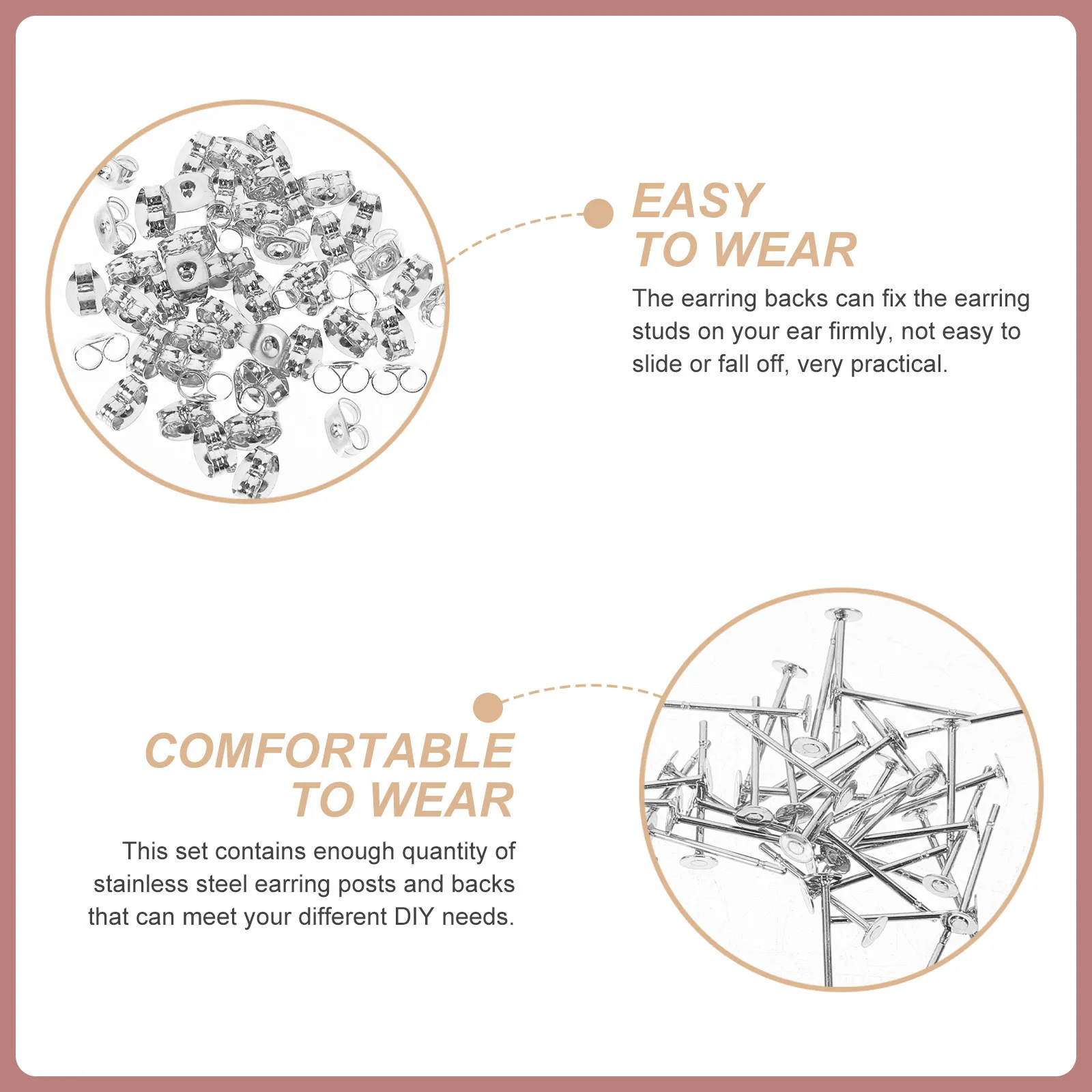 

50Pcs Flat Head Earring Posts and Secure Backs Stainless Steel DIY Jewelry Making Ear Material Craft Finding Components