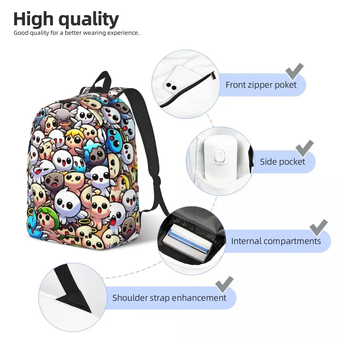 The Binding Of Isaac Celestial Jubilee An Array Of Blissful Cartoon Cherubs Backpack Durable Student Business Daypack Canvas Bag