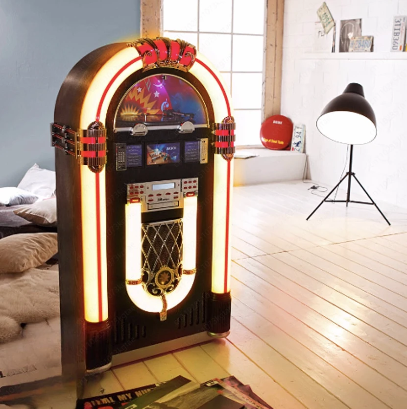 Floor-to-ceiling Jukebox, retro music on demand, vinyl bluetooth speaker, stereo