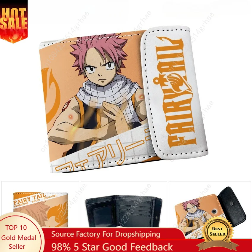 Anime Fairy Tail Natsu Synthetic Leather Short Men's Wallet Gray Cartoon Women's Card Holder Purse