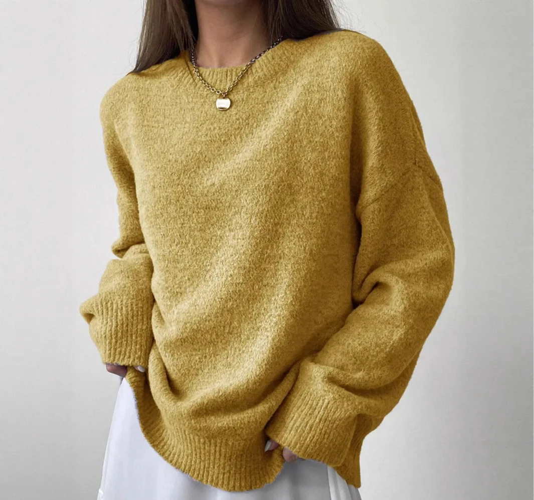 

Suitable for minimalist style, solid color women's round neck sweater, autumn and winter new styles
