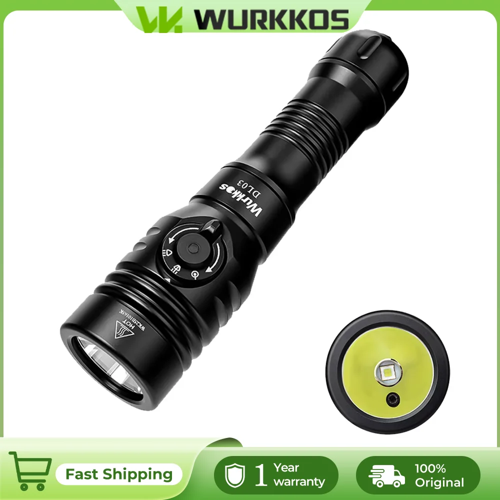 

Wurkkos DL03 21700 Rechargeable Professional Dive Light 2800 LM MAX 480M Long Range with Green Beam Indicator for Night Diving