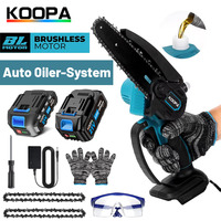 Koopa Tool 6-inch mini brushless electric chain saw, safety lock & automatic oiling system for wood cutting/branch pruning