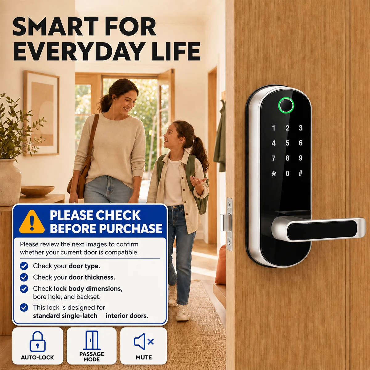 Smart Fingerprint Door Lock Keyless Entry with Keypad Passcode TTLock App IC Card Auto Lock Reversible Handle for Front Door B05