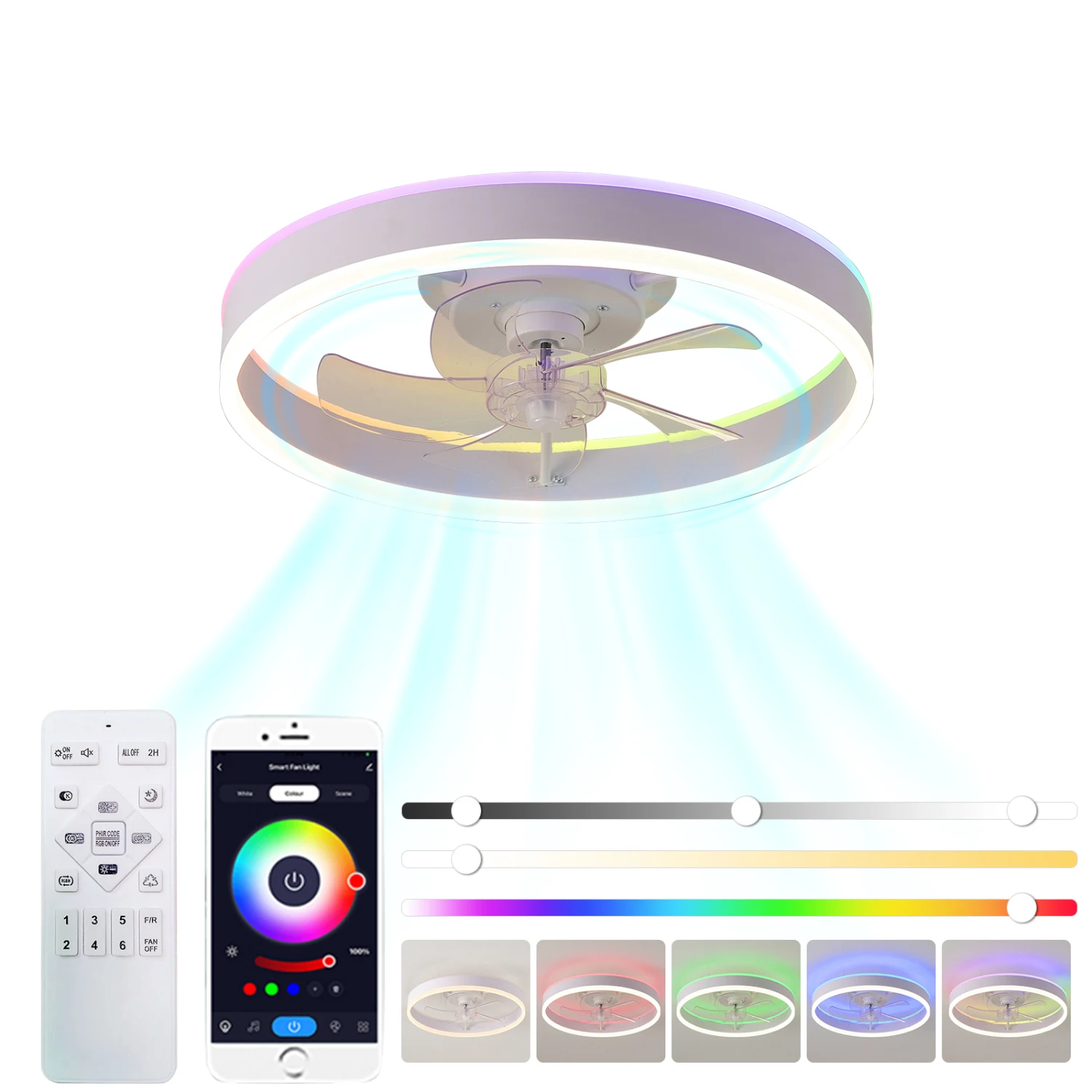 

19.7 inches fan light RGB color lights three color temperature 6-speed adjustable wind power positive and negative rotation