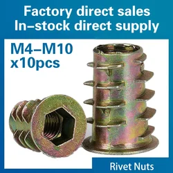 10pcs/lot Zinc Alloy Thread For Wood Insert Nut Flanged Hex Drive Head Furniture Nuts M4 M5 M6 M8