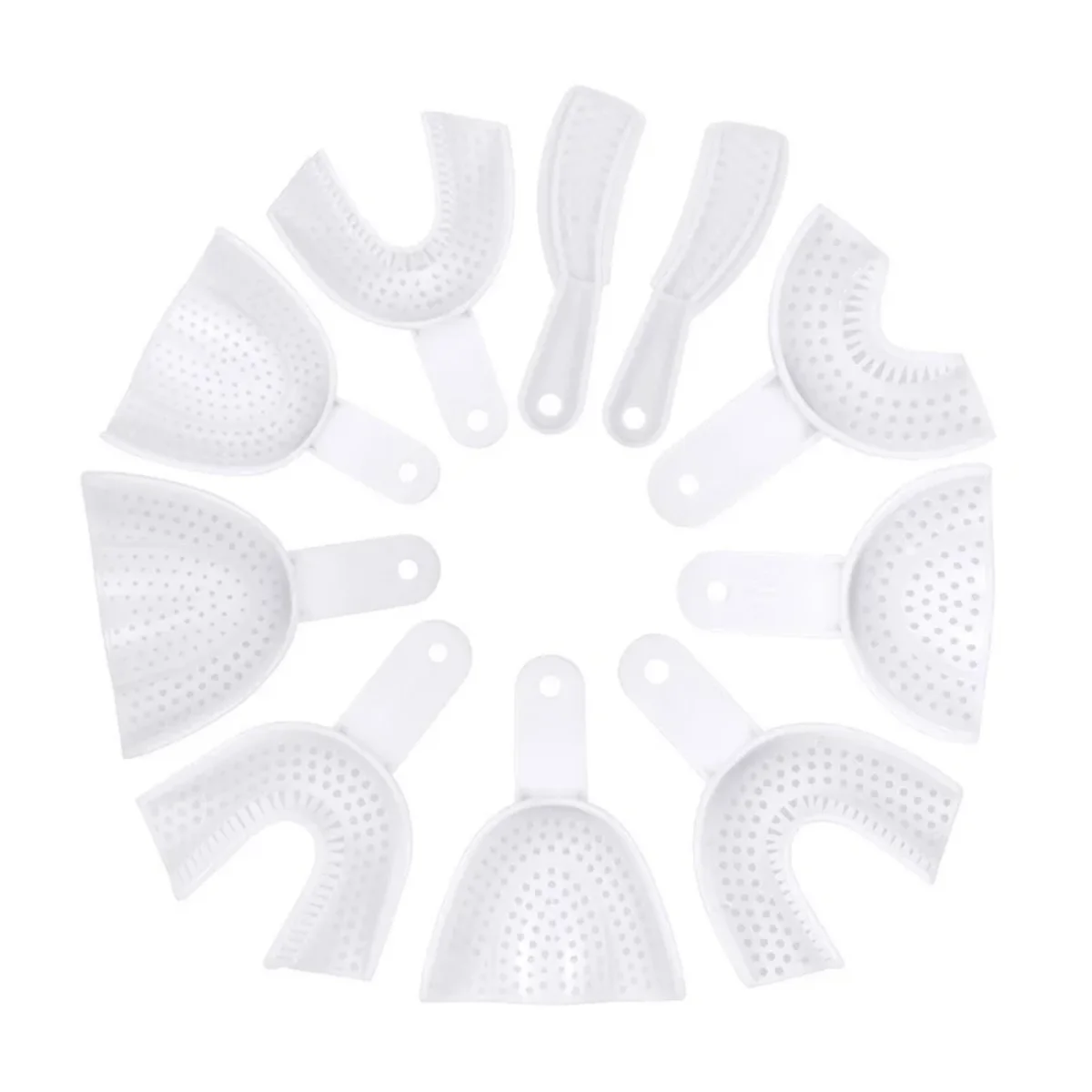 

50 Pair Dental Plastic Disposable Impression Trays Endodontic Denture White with Holes Anterior Dentist Tools Material