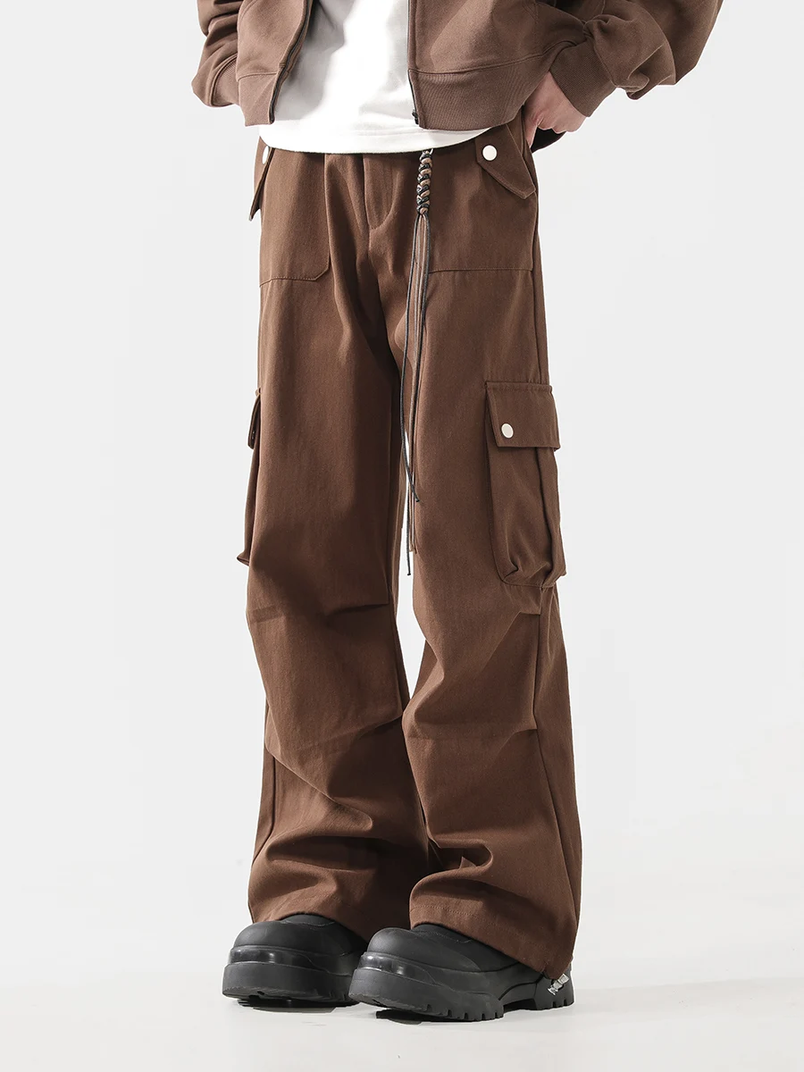 

BLRY American High Street Multi-ket Work Pants Men's Loose Straight Leg Wide Leg Casual Long Trousers Faionable Brand