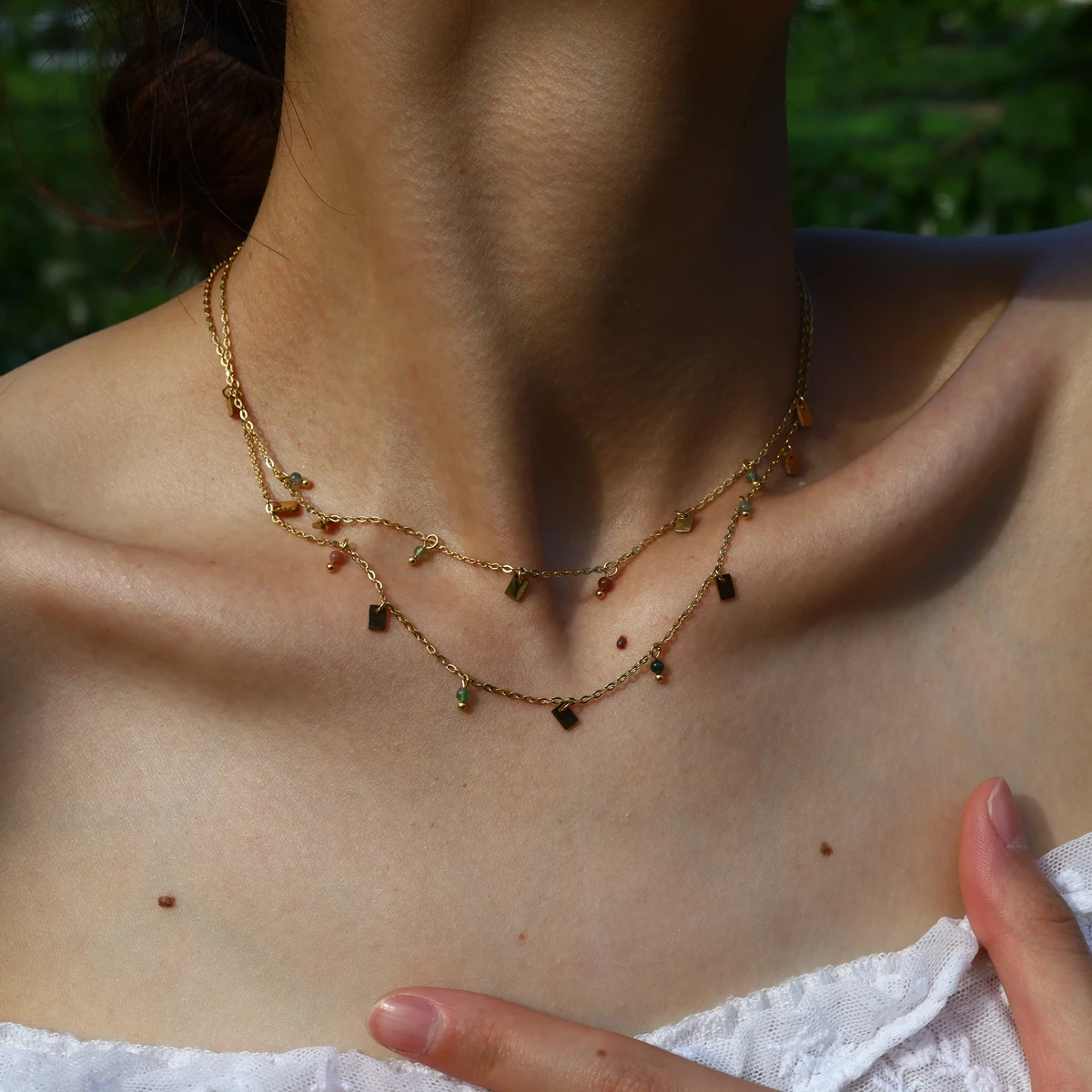 WILD & FREE Exquisite Stainless Steel Necklace for Women Glass Crystal Charms Elegant Jewelry 18K Gold Plated Waterproof