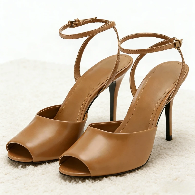 Sexy Peep-toe Heeled Sandals Women Comfortable Adjustable Ankle-strap Buckle Designer Shoes Fashion Stiletto Evening Dress Shoe