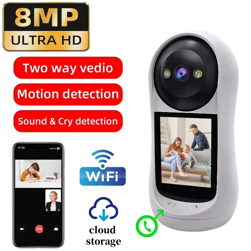Imagem -01 - Câmera ip de Segurança Wi-fi Interna 8mp Chamada Vedio Ptz Monitor de Bebê Visão Noturna Colorida Rastreamento Automático Cctv Áudio Inteligente camera ip de seguranca wi fi interna 8mp chamada vedio ptz monitor de bebe visao noturna colorida rastreamento automatico cctv audio inteligente 01