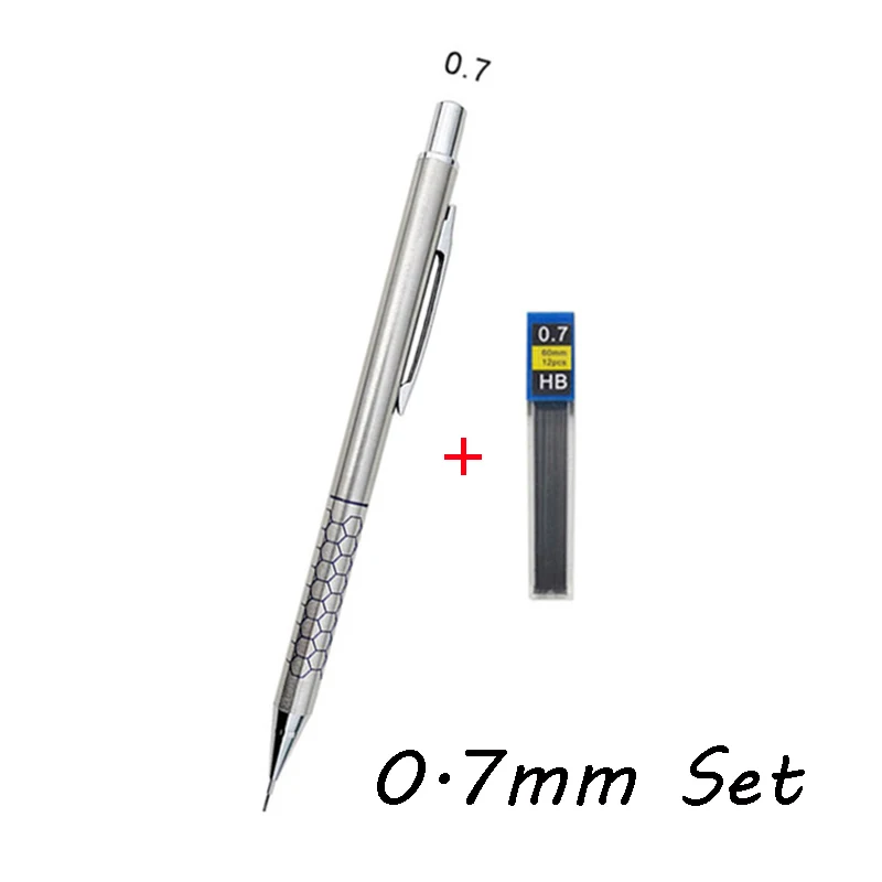 0,5 0,7 0,9 mm Metall-Druckbleistift mit Radiergummi-Set 2B/HB Mine Art Sketch Zeichenzubehör Automatisches Bleistift-Schreibpapier – Detail 6