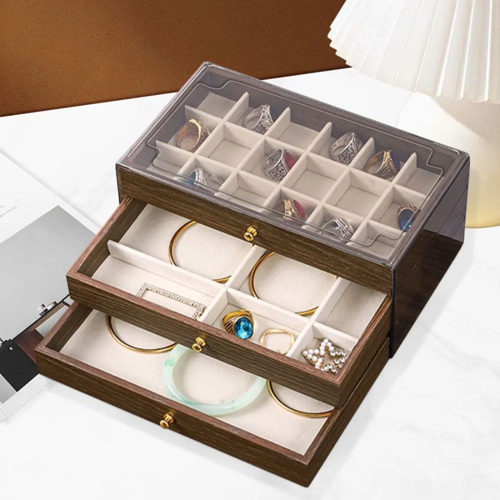 

Luxury Walnut Wood Grain Jewelry Set Necklace Earrings Ring Bracelet Ear Studs Exquisite Gift Present Box