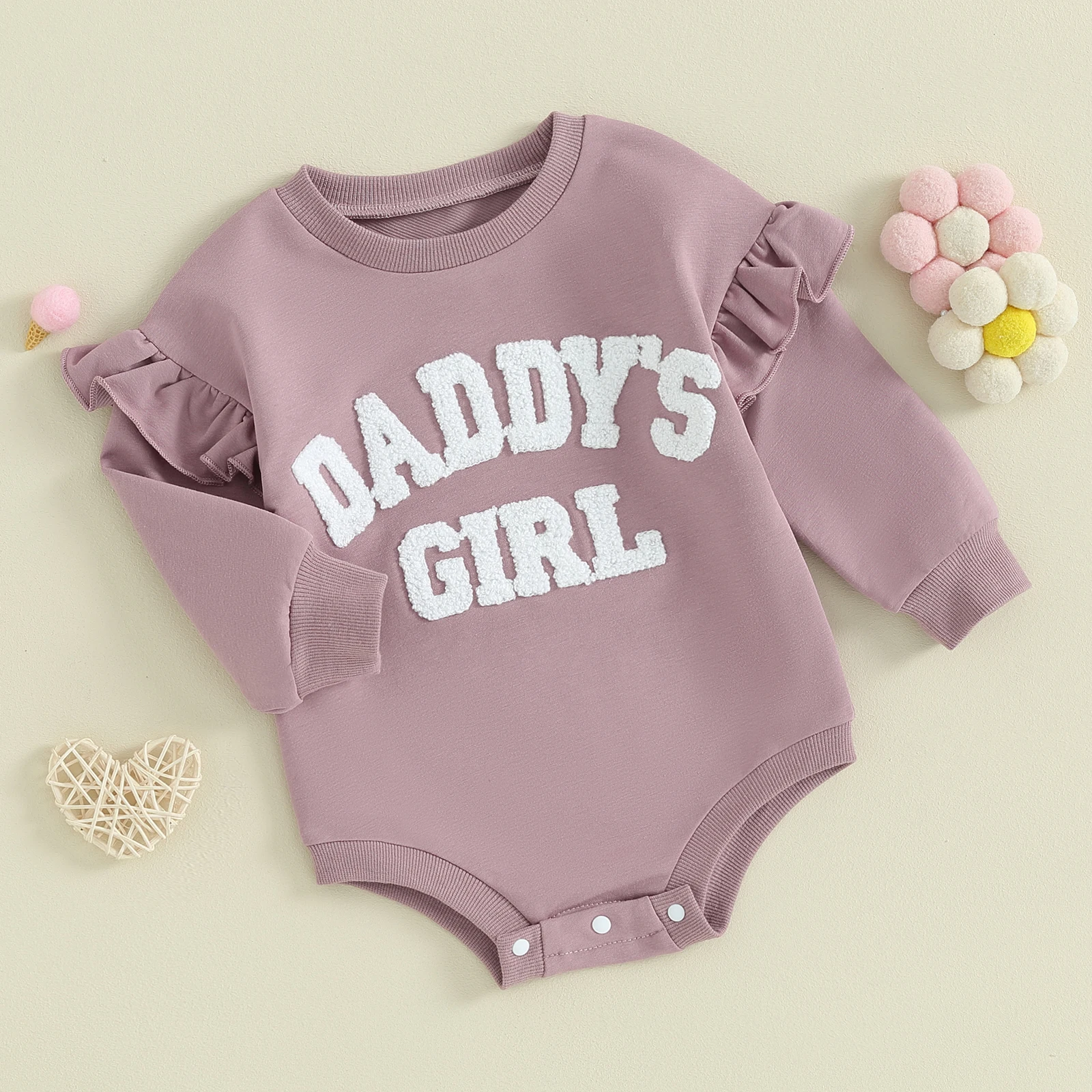 Girls Baby Sweatshirt Bodysuit Clothes Ruffle Long Sleeve Letter Embroidery Sweatshirt Romper Newborn Infant Baby Girl Outfits