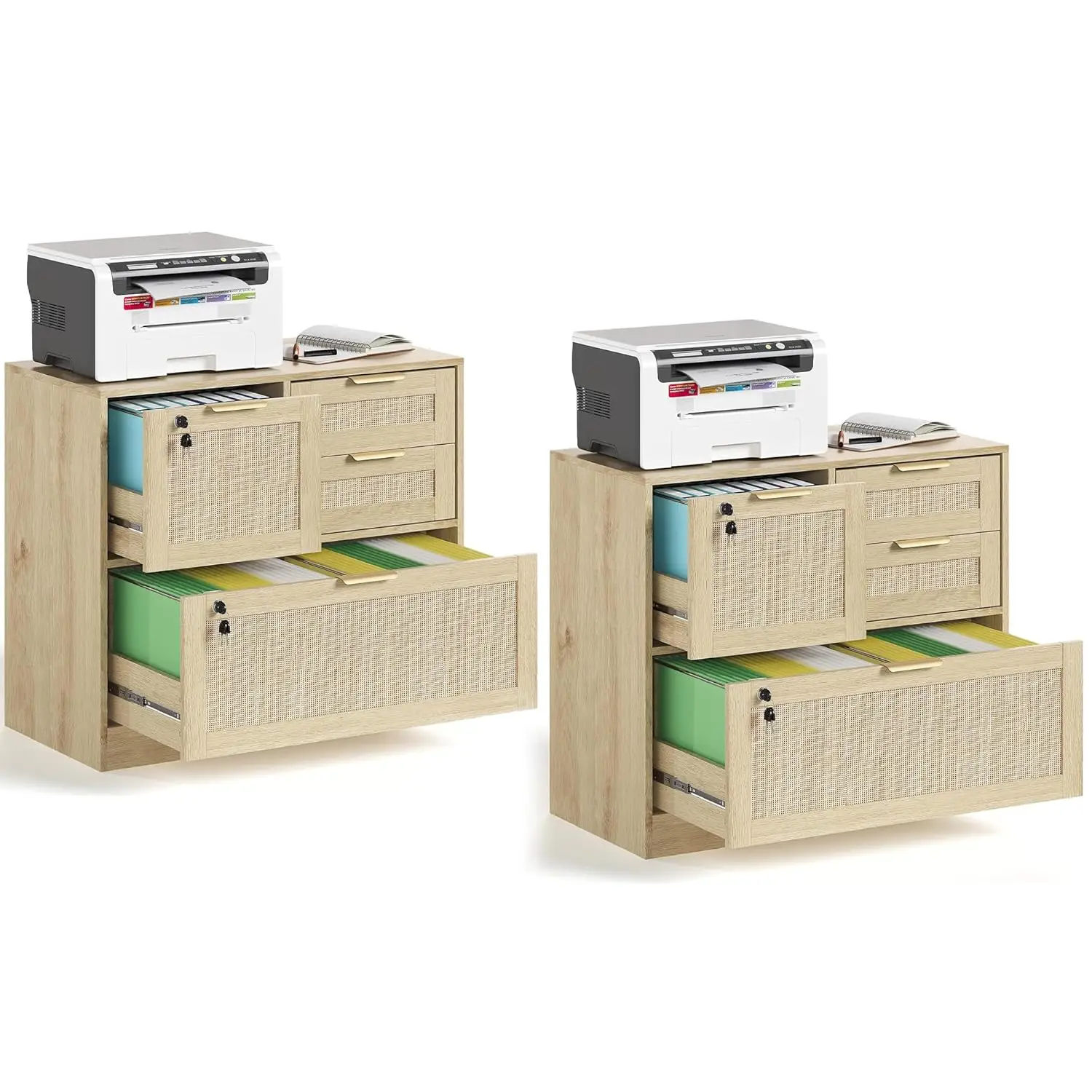 #4 Drawer File Cabinet Lock Set 2 Printer Stand Lateral Home Office Wood Rattan Hanging Files Letter Legal A4, Customized