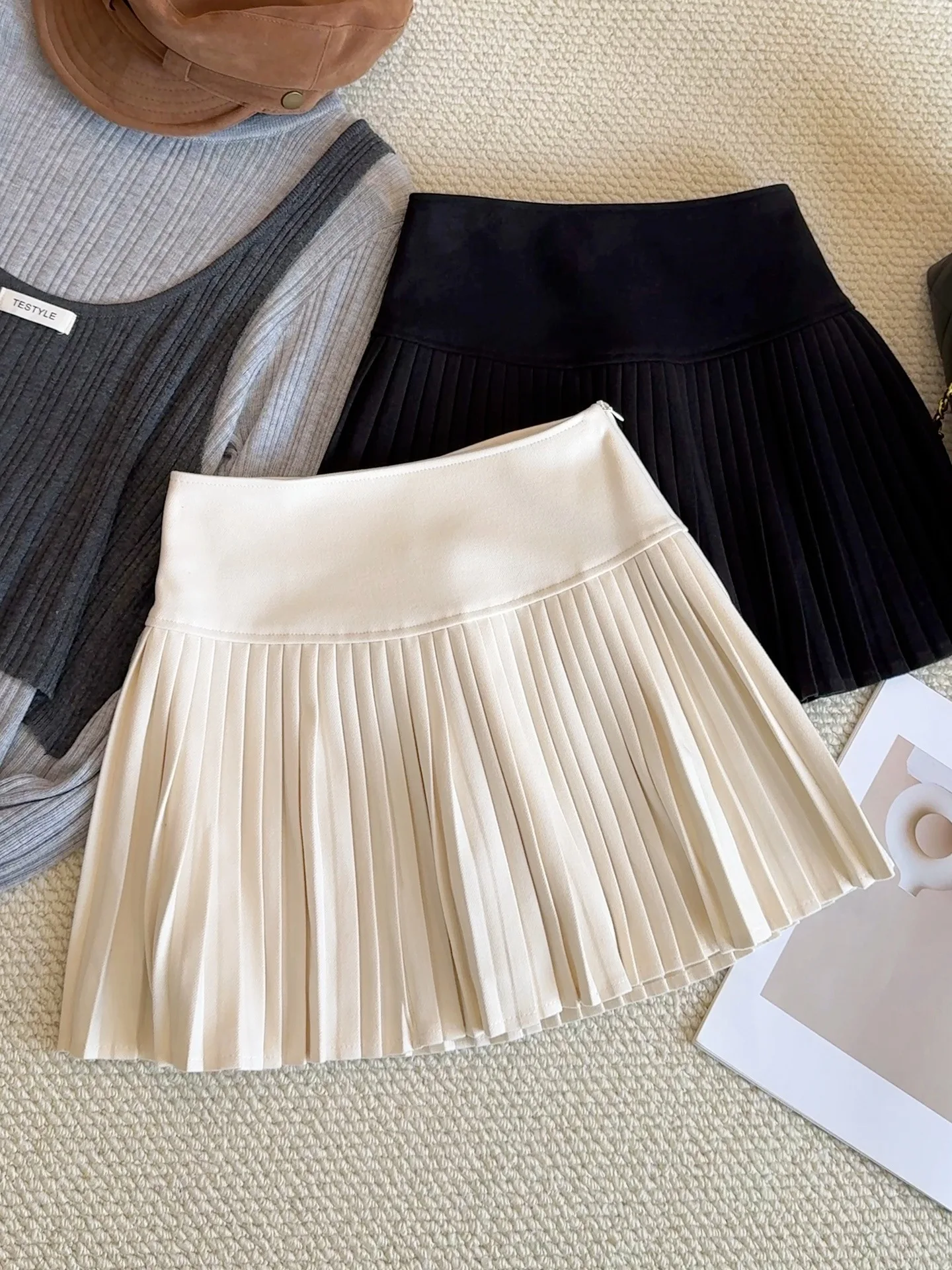 

Шерстяная плиссированная юбка, женская юбка средней длины, осенняя завышенная талия, плиссированная накидка, ягодицы, утягивающие и антибликовые короткие А-силуэта