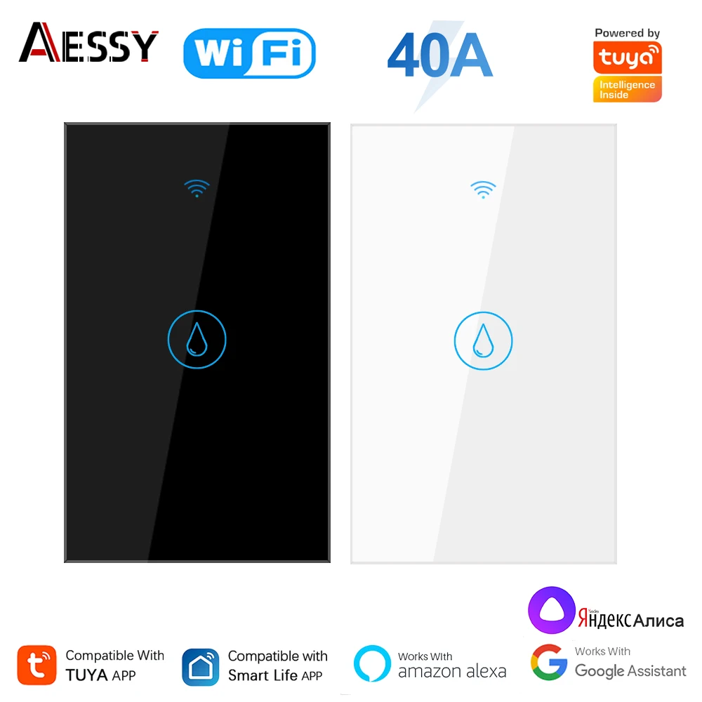 

Tuya 40A Wi-Fi умный водонагреватель, переключатель котла, сенсорный настенный переключатель, панель управления синхронизацией кондиционера, поддержка Alexa Google Home