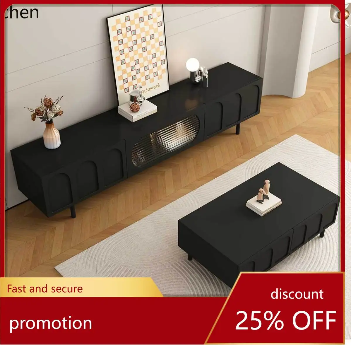 HT TV Cabinet and Coffee Table Combo Simple Modern Installation TV Cabinet for Living Room