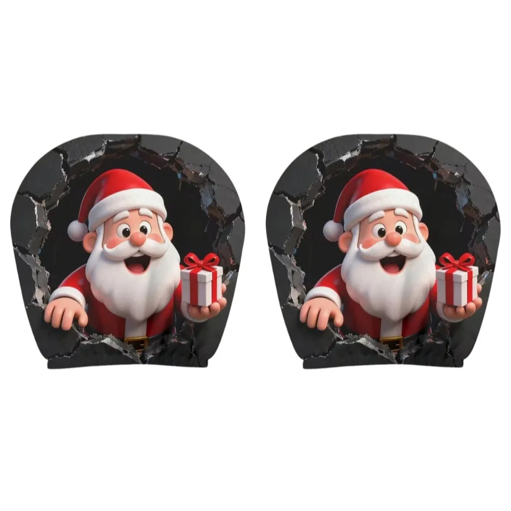2Pcs Universal Car Headrest Cover Cartoon Funny Reindeer Seat Headrest Protectors Washable Santa Claus Christmas Car Pillowcase