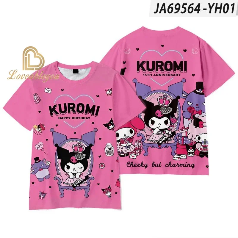 San Melody Kuro Short Sleeve T-shirts Kids Harajuku Cartoon Style Cute Tops Cartoon Print Student Tees Women Summer Clothes