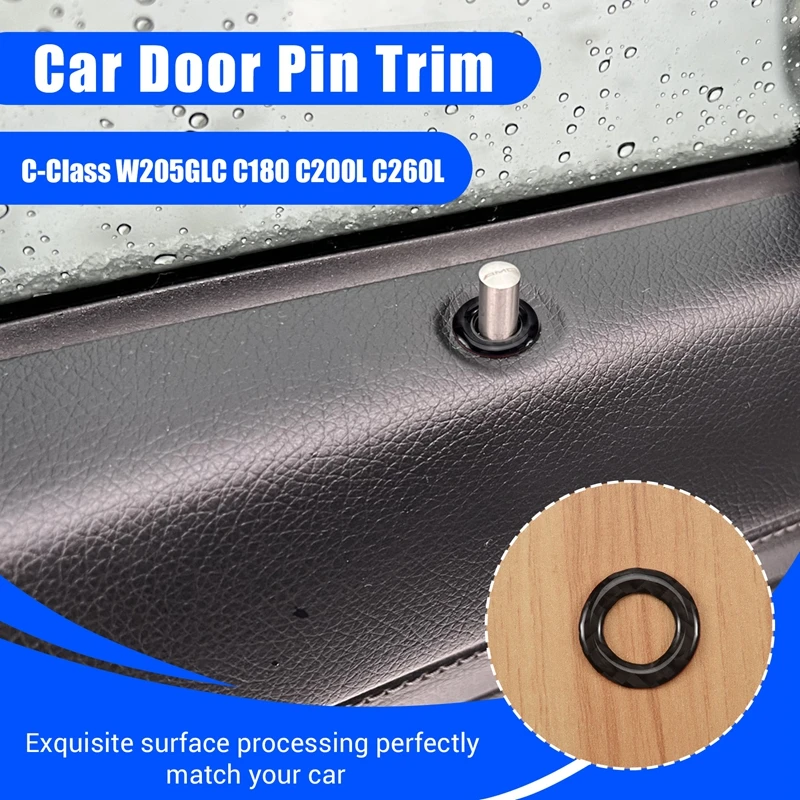 Car Door Pin Trim, 4Pcs Carbon Fiber Door Lock Pin Cover Trim Fits For Mercedes Benz C-Class W205 GLC C180 C200L C260L