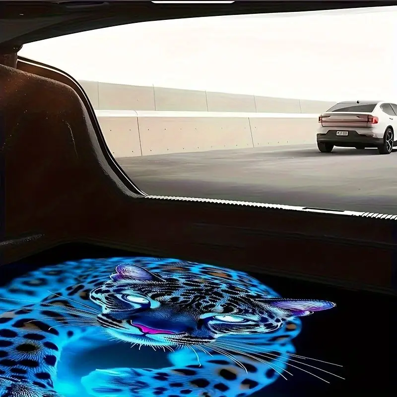VIKAMA Neon Blue Leopard Print Car Trunk Mat Anti‑Slip Waterproof Rear Cargo Liner Protector Vehicle Interior Decor