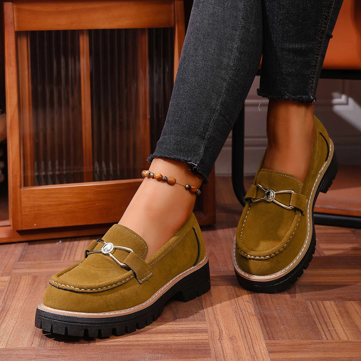 

Весенне-осенние женские туфли с круглым носком на толстой подошве, удобные повседневные, модные, элегантные, на толстой подошве, хит продаж