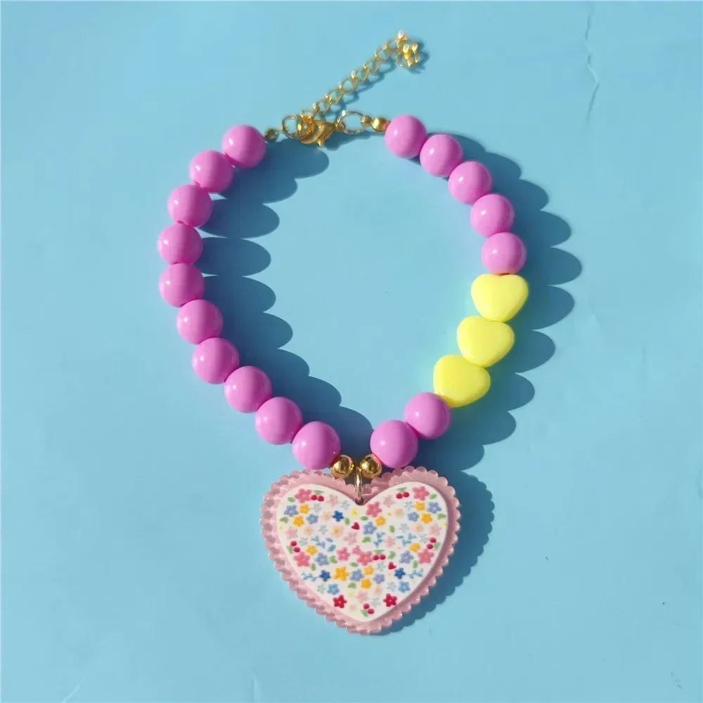 الملونة القلب قلادة الحيوانات الأليفة اللؤلؤ طوق القط طوق مجوهرات لطيف جرو اكسسوارات الكلب سلسلة تشيهواهوا الزفاف مجوهرات الحيوانات الأليفة الاشياء #5