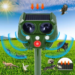 Répulsif solaire à ultrasons pour animaux, répulsif pour animaux, dissuasif pour chiens et chats, lumière clignotante LED, extérieur, oiseaux