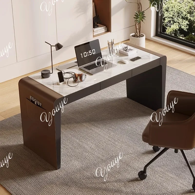

Designer high-end desk Italian minimalist study home boss desk modern light luxury slate