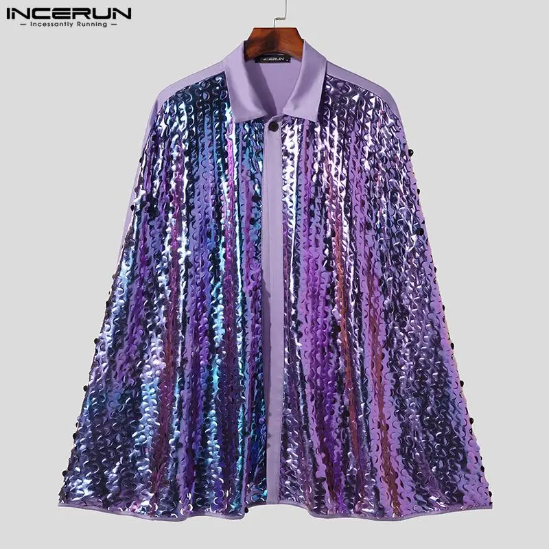 Fashion Men Cloak Patchwork Shiny Lapel One Button Loose Irregular Trench Ponchos Streetwear 2023 Casual Cape Coats Men INCERUN