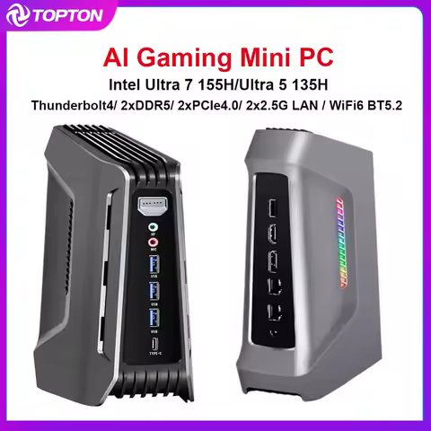 14th Intel Ultra 7 155H 16C/22T Gaming PC AI Mini PC Thunderbolt4 2xDDR5 2xPCIe 2x2.5G LAN Windows 11 RGB Gamer Computer WiFi6