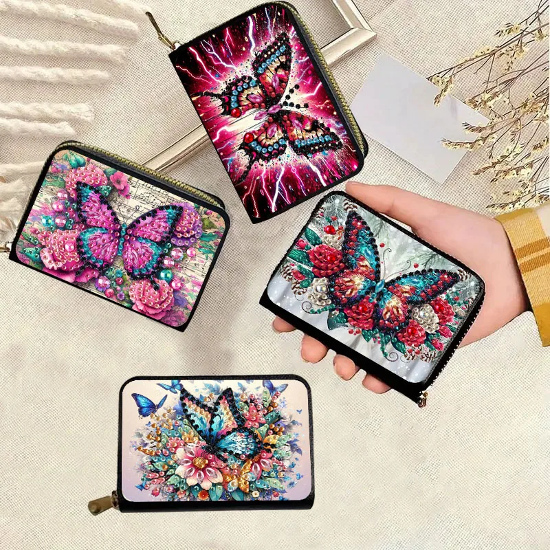 Schmetterlingsmuster Diamant-Malerei Modische Geldbörse, DIY-Kunst Großraum-Design PU-Leder Tasche Geeignet für Festliche Anlässe