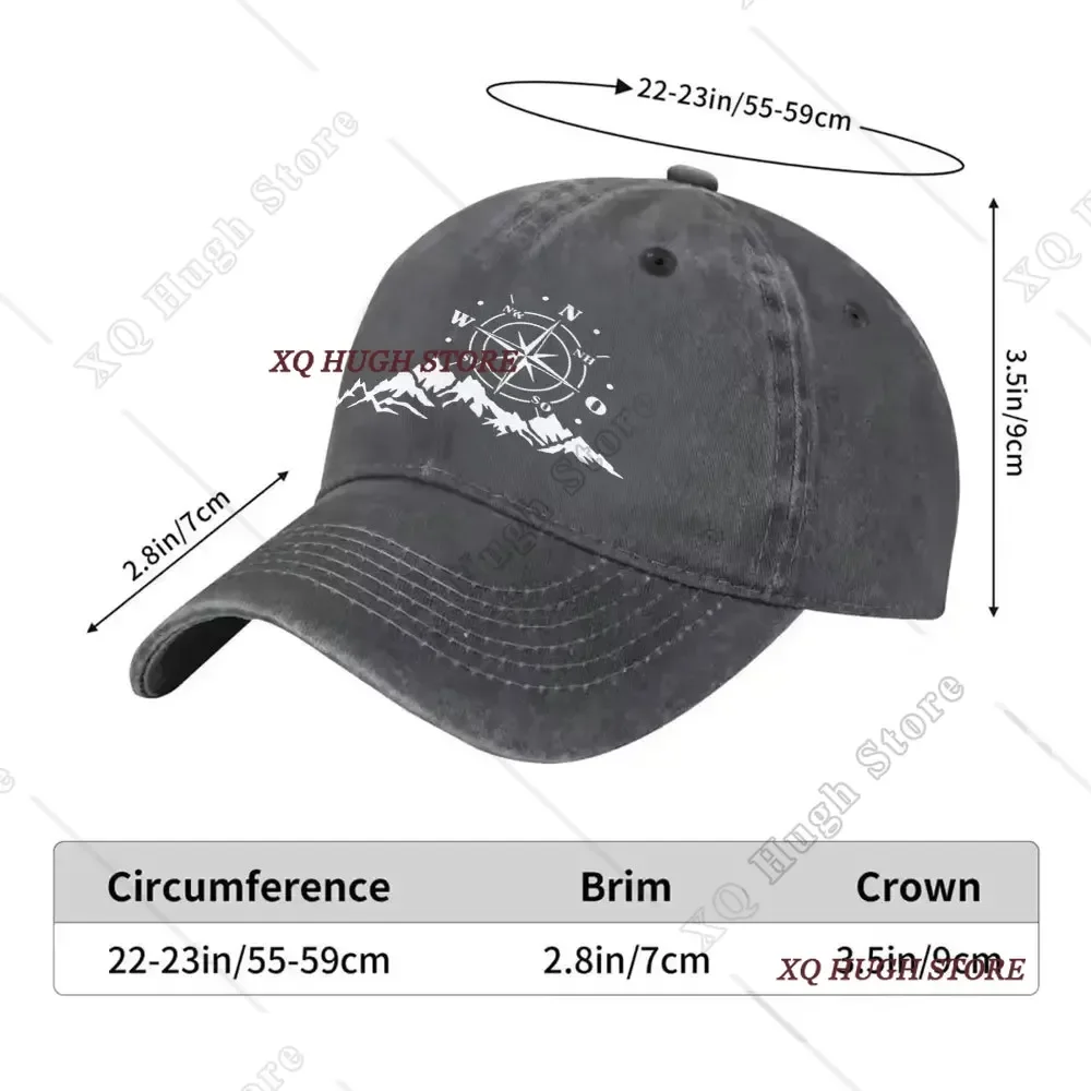 Outdoor Adventure Mountain Compass Print Washed Distressed Dad Hat Hiking Travel Casual Cap